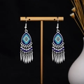Detail view of ethnic silver drop earrings with colorful beads and metal tassels - Multi Color Drop Tassel(E7273)