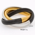 Three-tone 12mm Tubogas snake bone bracelet in gold, silver, and black stainless steel - SZ04 3-Layer / Gold Steel Black