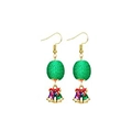 Christmas drop earrings with green woven balls and colorful mini bells with red bows - Woven Ball Color Bell (EHMT-047HJ-JS)