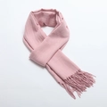 Soft light pink long scarf with tassel fringe in cashmere-like twill weave fabric - Baby Pink