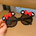 Gafas de sol para niñas con orejas de Minnie y un lazo rojo con lunares blancos para niñas - Negro