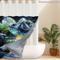 Wafel douchegordijn waterdicht met donkerblauwe rozenprint en verstevigde ringen - Fantasie Blauwe Roos / 181x188cm