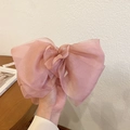 Pink oversized organza double-sided bow claw clip with a soft elegant aesthetic - Bow Spring Clip / Pink