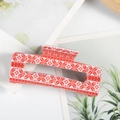 Pinza per capelli rettangolare rossa con motivi di fiocchi di neve bianchi - Base Rossa con Trama Fiocco di Neve/Totem(D9-1-7)