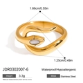 Minimalist gold stainless steel snake ring with opal-style gemstone and waterproof finish - Gold Snake Ring with Gemstone - Size 6 (JDR0302007-6)