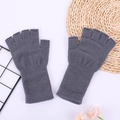 Fashionable long grey knit fingerless gloves for women in winter with a solid color design - One Size / Dark Gray