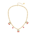 Collana a doppio strato in acciaio dorato con ciondoli a ciliegia e piccole perline - Collana con Ciondolo a Ciliegia (1#)