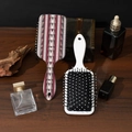 Bohemian hairbrush set with geometric patterns and scalp massage bristles on wood desk - Customizable Pattern / Red Stripe
