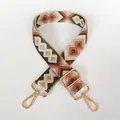 Adjustable wide canvas shoulder strap with green and pink geometric diamond patterns - Pattern No. 23