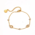 Bracciale dorato in acciaio inossidabile con due gemme a goccia e tre pietre tonde - Cavigliera con Zircone Rotondo a Goccia Mista (TA8036脚链)