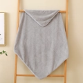 Light gray hooded baby towel made of soft coral fleece on a minimalist wooden stand - 80*80cm / Plain Grey