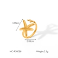 Detailed view of a golden starfish open ring with measurements 1.99cm height and 2.3g weight - Gold Starfish Style (HC-R30086)