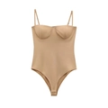 Beige satijnen dames bodysuit met verstelbare bandjes en voorgevormde cups - S / Nude beige