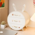 Three-tier cream rabbit ear desktop storage box with gold handles and cute animal relief - Chic Gold Milk White (with 6pcs 3D Stickers)