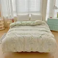Floral washed cotton duvet cover set in mint green and cream white with leaf prints - Jungle Secrets