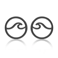 Pendientes circulares minimalistas de acero inoxidable negro con diseño geométrico de onda - Negro