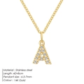 14K gold plated stainless steel snake chain necklace with sparkling letter A pendant - Letter A / Gold (CDNP007)