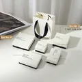 Elegant cream and black square jewelry gift box with matching black ribbon handle bag - Black & White Box + Gift Bag Set / 11x12x6cm