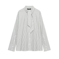 Women's striped poplin shirt with a stylish scarf neck and wide button cuffs - XS / Black & White Stripes