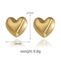 Detailed view of chunky heart stud earrings with size and weight measurements included - 3D Heart Shape / Heart Gold