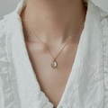 Vintage 18K vergulde ketting met witte ovale kattenoogsteen hanger voor dames - Wit Kattenoog