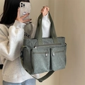 Army green corduroy tote bag with multiple pockets and adjustable shoulder strap - Army Green