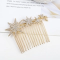 Eleganter goldener Haarkamm mit Sternen und Strasssteinen für Brautfrisuren, Draufsicht - Gold Stil 2