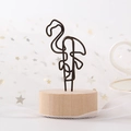 Vintage wooden flamingo photo clip holder with bronze wire and natural wood base - Flamingo