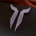 Detail of lavender drop earrings with hollow wings and long rhinestone tassels on silk - 3# Wings Shaped Tassel Style / Gunmetal Purple