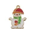 Ciondolo pupazzo di neve smaltato con bordi dorati e colori festivi per gioielli fai da te - Pupazzo di Neve Bianco (12517) / 1 Pezzo (17x24mm) / Bianco Rosso Oro