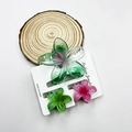 Three-piece plumeria hair claw set in pink and green marble finish with wood decor - Transparent Green Foundation Powder Set (with Card)