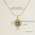 Golden double layer heart pendant necklace in stainless steel with zircon stones - Heart / Blue