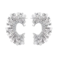 Detail view of silver C-shaped earrings with pearls and radiant pear-cut zircons - 1 Pair / White Gold