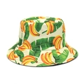 Dettaglio delle stampe di banane e foglie verdi sul tessuto di cotone del cappello - M (56-58cm) / Bianco