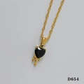 Golden heart necklace with black gemstone in melting metal design, model D654 - Lava Heart Necklace With Black Zircon (D654) / Gold