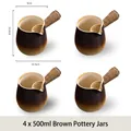 Set of four 500ml brown ceramic milk tea pots with hemp rope handles and gradient glaze - 500ml/pc / Brown Jar Pot Set of 4 / 16.5cmx9cmx10.2cm