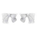Detailed view of silver bow stud earrings featuring brushed metal stripes and textures - Striped Bowknot Style (VE1325 Silver)