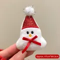 Cute plush snowman brooch with red glitter Santa hat and ribbon bow for Christmas - Bowknot Snowman