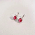 Vintage silver finish earrings featuring oval pink zircon pendant on white leather - Silver & Pink (DEP1283)