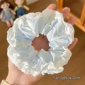 Lichtblauwe gestreepte scrunchie met witte kant, 12 cm groot, haaraccessoire Koreaanse stijl - #1 Blauwe Polka Dot Kant