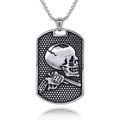 Gothic stainless steel dog tag necklace with 3D skull and revolver pistol detailing - Steel Color (Chain Not Included)(E0309-1)