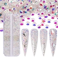 Macro view of assorted AB crystal nail art rhinestones with organized storage box - SS4-SS12-3600Pcs/Box / Crystal AB