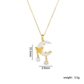 Golden butterfly and white moon pendant necklace with pearl and zircon details - Cream White (Gold)