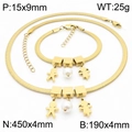 Gold titanium steel jewelry set featuring flat snake chain necklace and pearl charms - Family Figures / Bracelet / Gold
