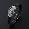 Bracciale da uomo in pelle intrecciata con mantra vintage e chiusura magnetica in metallo - Nero