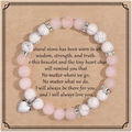 Pink quartz and white turquoise beaded heart bracelet for best friend gift with card - Rose Quartz White Turquoise + Best Friend Card