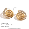 18K gold plated stainless steel spiral stud earrings with white rhinestones on white background - Conch Spiral Zirconia Stud Earrings - Gold - White Zirconia