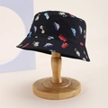 Kids black sun hat with colorful cartoon police car and fire truck print - Kids One Size / Black (Vehicles)