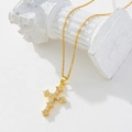 Gold plated cross necklace with zircon pavé pendant and delicate chain for women - Gold/Full Pavé Zirconia Cross/N