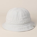 Detail view of denim bucket hat stitching and woven CARAPARK CLASSIC side label - M (56-58cm) / Light Blue